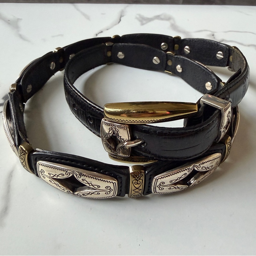 Brighton Black Leather Gold Silver Concho Belt